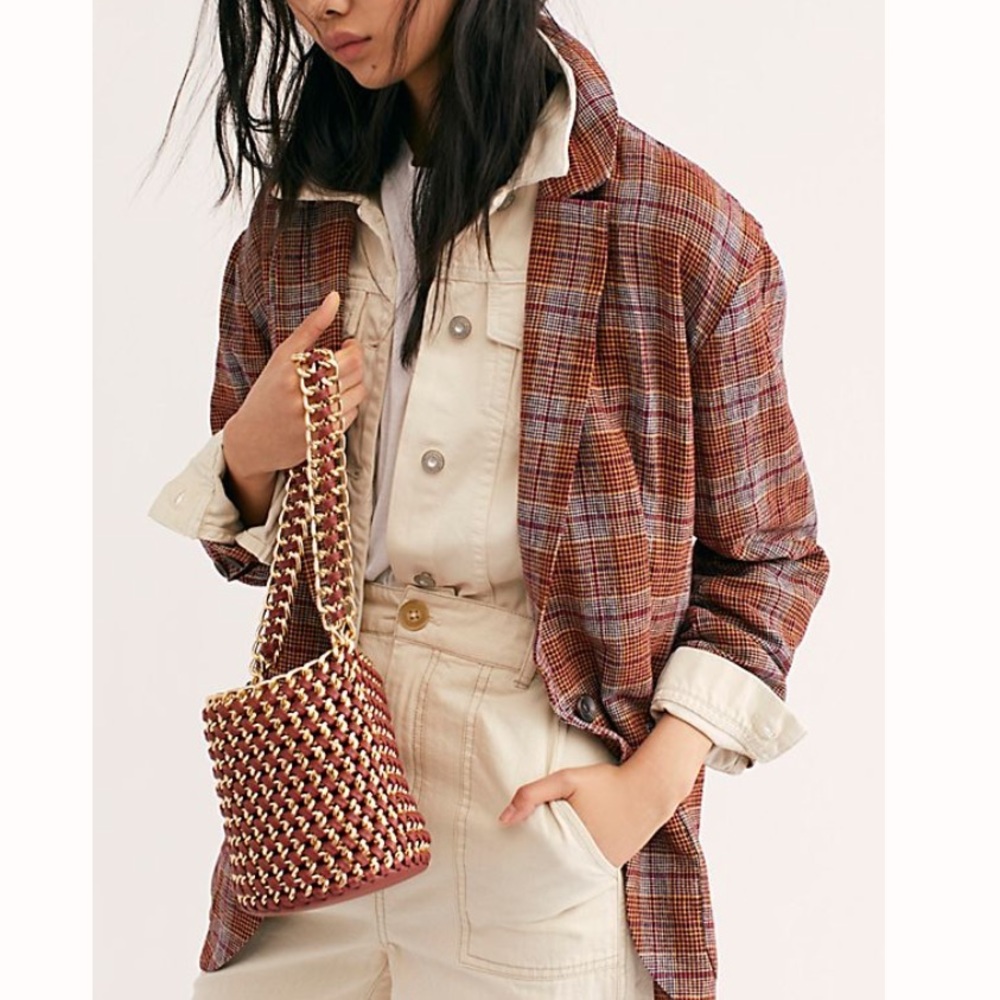 Free People Oversized Slouchy Plaid Blazer